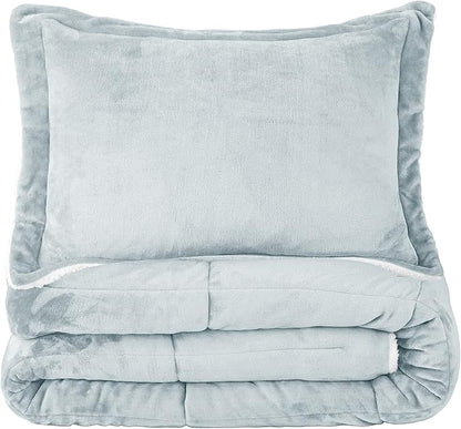 Seward Park Light Grey Sherpa Comforter Set Twin XL Size, All Season Soft Warm Fleece Fall Blanket, Winter College Dorm Bedding Sets with 1 Pillow Sham