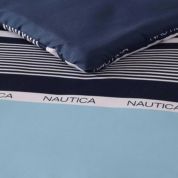 Nautica - King Comforter Set, Soft Woven Bedding with a Lightweight for Year Round Comfort, 5 Piece Bed Set with Matching Pillowcases & Bonus Throw Pillows (Elliot Blue)