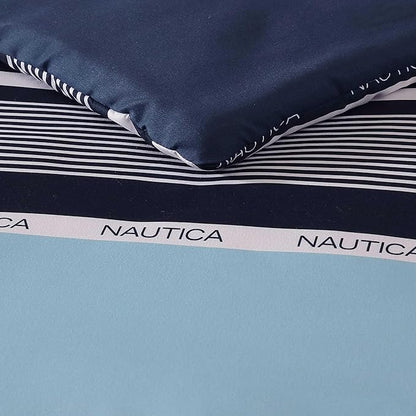 Nautica - King Comforter Set, Soft Woven Bedding with a Lightweight for Year Round Comfort, 5 Piece Bed Set with Matching Pillowcases & Bonus Throw Pillows (Elliot Blue)
