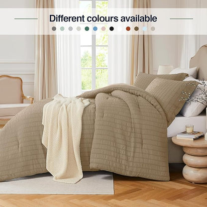 Brown Twin/Twin XL Comforter Set - 2 Pieces Seersucker Lightweight Bedding Comforter Sets (1 Soft Fluffy Comforter & 1 Pillowcase) - All Seasons Cozy Modern Bed Sets for Women Men