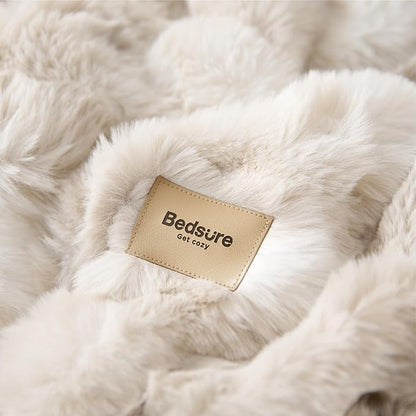 Bedsure GentleSoft Fluffy Fuzzy Tie-dye Taupe Throw Blanket for Bed, Soft Cozy Fleece Faux Fur Blanket for Couch, Taupe Room Decor Minky Velvet Sofa Cover, Women Gifts Thick Warm Plush Winter Bedding