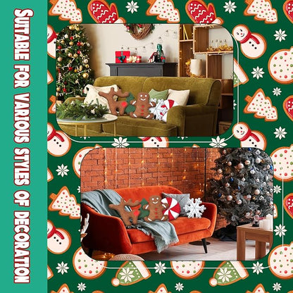 Cumule 5 Pcs Christmas Throw Pillows Cute Xmas Tree Candy Gingerbread Reindeer Snowflake Shaped Plush Pillow for Christmas Winter Holiday Party Outdoor Bedroom Cushion Decoration