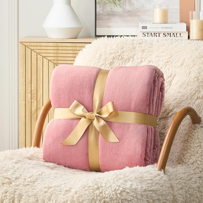 Hansleep Fleece Dusty Rose Full Blanket, Super Soft Flannel Fuzzy Plush Cozy Blanket for All Seasons, Dusty Rose, Full 84x90 Inches