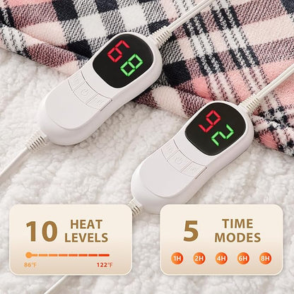 Homemate Electric Blanket Heated Queen Size - 84“x90“ Ultra Soft Cozy Flannel Heating Blanket with 10 Fast Heat Levels 8 Hours Auto Off Over-Heated Protection ETL Certification Keep Warm in Home