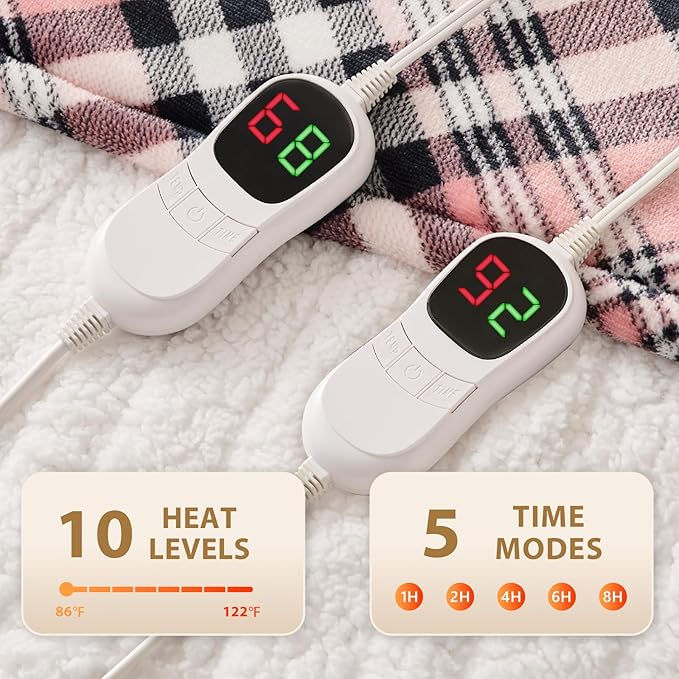 Homemate Electric Blanket Heated King Size - 100“x90“ Ultra Soft Cozy Flannel Heating Blanket with 10 Fast Heat Levels 8 Hours Auto Off Over-Heated Protection ETL Certification Keep Warm in Home