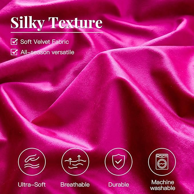 MUSSEL King Size Comforter Set Hot Pink 3 Pieces,Luxury Velvet Striped Bedding Comforter Sets,Elegant Lightweight Neutral Soft Fluffy King Comforter Sets for Bedroom