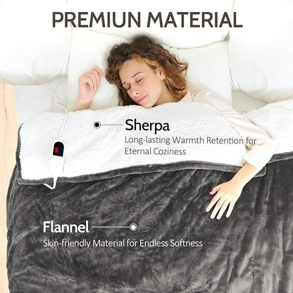 HOW'S MY HOUSE Heated Blanket 62"x84",Electric Blanket Twin Size with 6 Heating Levels & 12-Hours Timer,Flannel Sherpa Super Cozy with ETL Certification,Machine Washable, Charcoal