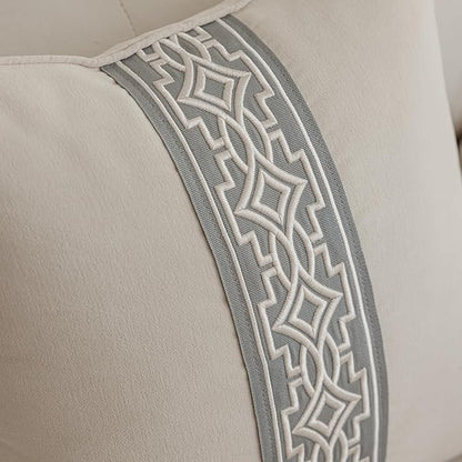 Throw Pillow Covers with Insert Included, with Embroidered Detail, 18 x 18 inches, Decorative Throw Pillow for Sofa Couch Bed (Ivory (Gray Trim), 18" L x 18" W)