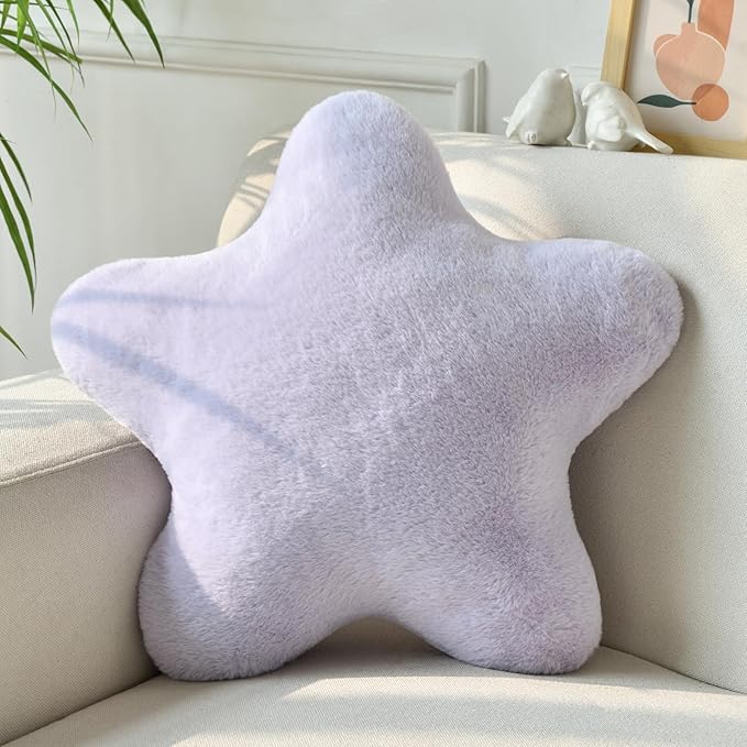 Xiashrk Star Pillow, Decorative Throw Pillows for Bed Couch, 19.6" Star Shaped Pillow Plush Floor Cushions Room Decor Pillow with Soft Faux Rabbit Fur for Sofa Bedroom Living Room
