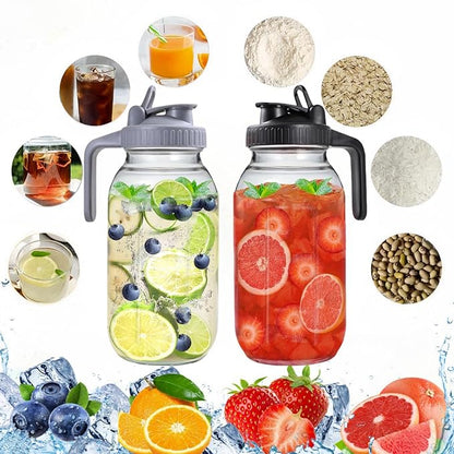 2 Pack 64 oz Glass Pitcher With Lid, Mason Jar Pitcher, 2 Quart Breast Milk Pitcher Jug with Flip Cap Leak Proof, Glass Sun Tea Jar for Ice Tea, Cold Brew Coffee, Breast Juices