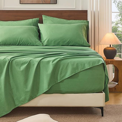 Bedlifes 100% French Linen Sheets King Size 18-24" Extra Deep Pocket 4-Piece Set Breathable & Moisture-Wicking,Soft & Durable Sheets for Thick Mattresses(Sage Green)