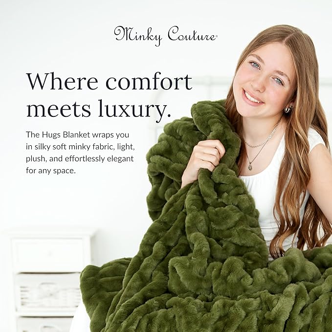 Minky Couture Hugs Blanket - Extra Plush Blanket for Premium Gifting - Stretchy Bubbled Cozy Throw - Silky Smooth - Durable & Machine-Washable - Travel-Friendly - Monster, Camp Green