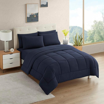 Sweet Home Collection RV Short Queen Comforter Set for RV Camper - Comforter Set with Fitted & Flat Sheet, 4 Pillowcases - Tailored for RV Short Queen Beds - Cozy Essentials for Your RV Bedroom, Navy