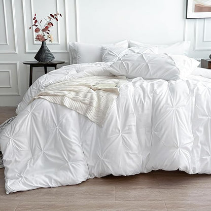 Maple&Stone Twin Comforter Set, 5-Piece Bedding Set with Pinch Pleat Comforter, Sheets, Pillowcases & Shams - White