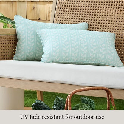 Martha Stewart Vineyard Vines Indoor Outdoor Decorative Lumbar Pillow 2-Pack Set, UV Fade Resistant, Water Repellent, Printed Garden Design, Aqua Blue, 11"x18"