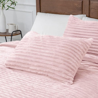 BEDELITE Fleece California King Comforter Set -Super Soft & Warm Fluffy Pink Bedding, Luxury Fuzzy Heavy Bed Set for Winter with 2 Pillow Cases