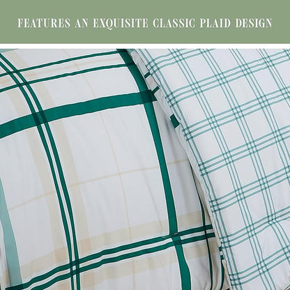 Elegant Comfort 8-Piece Lodge Plaid Reversible Comforter Set-All Season Bed in a Bag, 4-Piece Sheet Set Featuring Smart Pockets,Matching Shams and Decorative Pillow,King/California King, Emerald Green