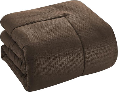 King Size Comforter Set 8 Piece Bed in a Bag with Bed Skirt, Fitted Sheet, Flat Sheet, 2 Pillowcases, 2 Pillow Shams, King, Greek Key Chocolate