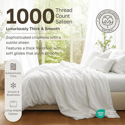 California Design Den Queen Bed Sheets Set - 1000 Thread Count Sateen, Thick and Natural 100% Cotton Sheets Queen Size, Deep Pockets, Durable Bedding Set - Ivory (Creamy Beige Tone)