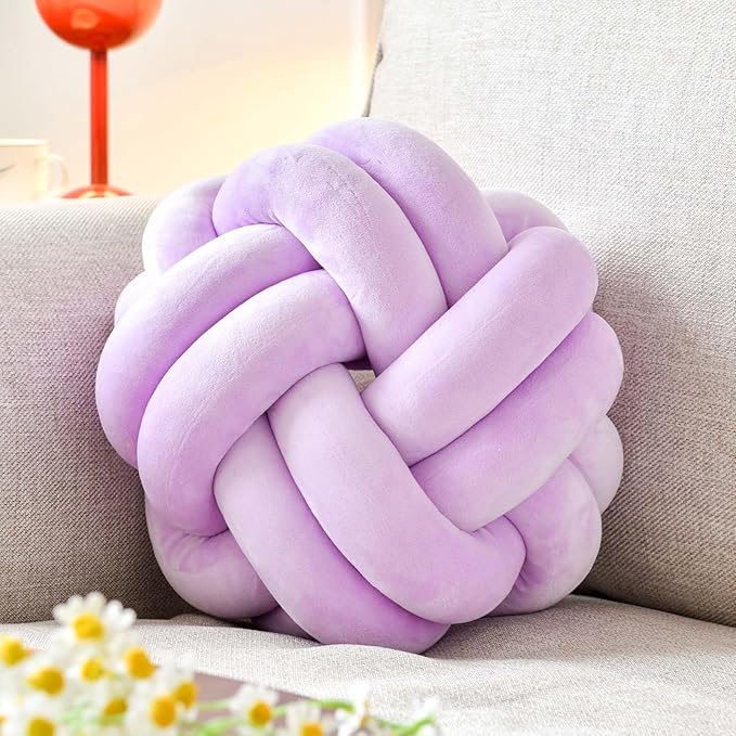 Uvvyui Knot Pillow Ball, Soft Lavender Home Decor Knotted Pillows, Cute 8" Knot Pillow Round Velvet Plush Throw Pillow, Aesthetic Decorative Pillows for Bed, Floor, Couch, Bedroom