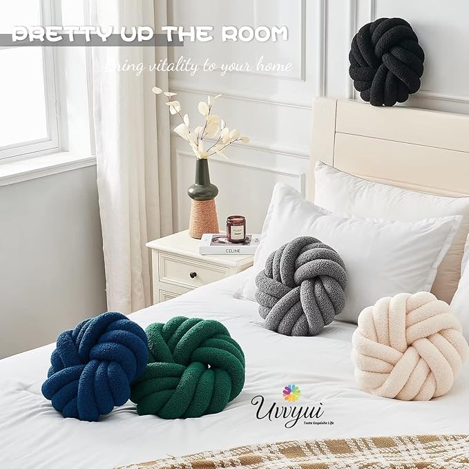 Uvvyui Knot Pillows, 14 Inch Decorative Throw Pillows Round Pillows Cushion, Soft Handmade Knotted Ball Pillow Plush Cushion Home Decor for Bed Couch Living Room (Navy, 14 Inch)