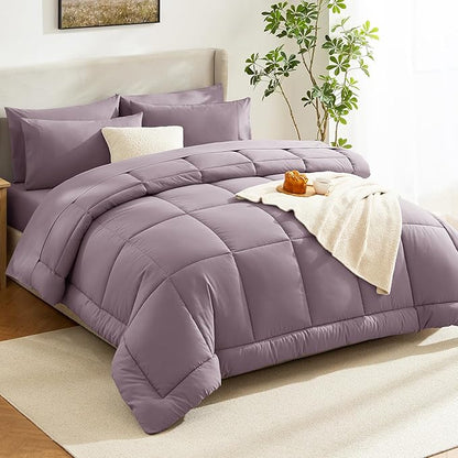 CozyLux King Size Comforter Set Dusty Purple - 7 Pieces Bed in a Bag Dusty Purple Comforter King Size, Bedding Set with All Season Quilted Comforter, Flat Sheet, Fitted Sheet, Pillowcases
