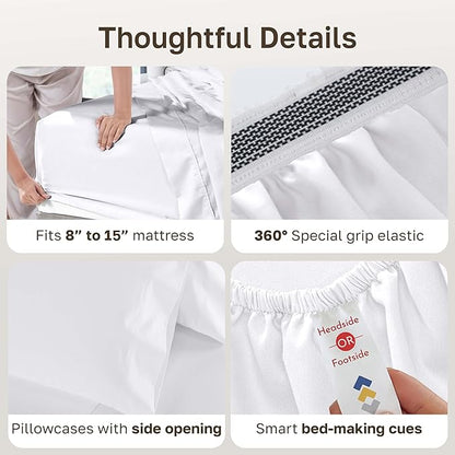 California Design Den Split King Sheets Sets for Adjustable Bed - 1000 Thread Count Sateen, Thick and Natural 100% Cotton Bed Sheets, Deep Pockets, Durable Bedding Set - White