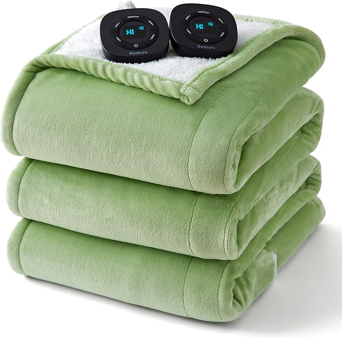 Bedsure Electric Blanket King Size - Dual Control Heated Blanket King Size, Fast Heating with 10 Time Settings & 10 Heat Settings, Warm Gift for Grandma (100x90 inches, Sage Green)