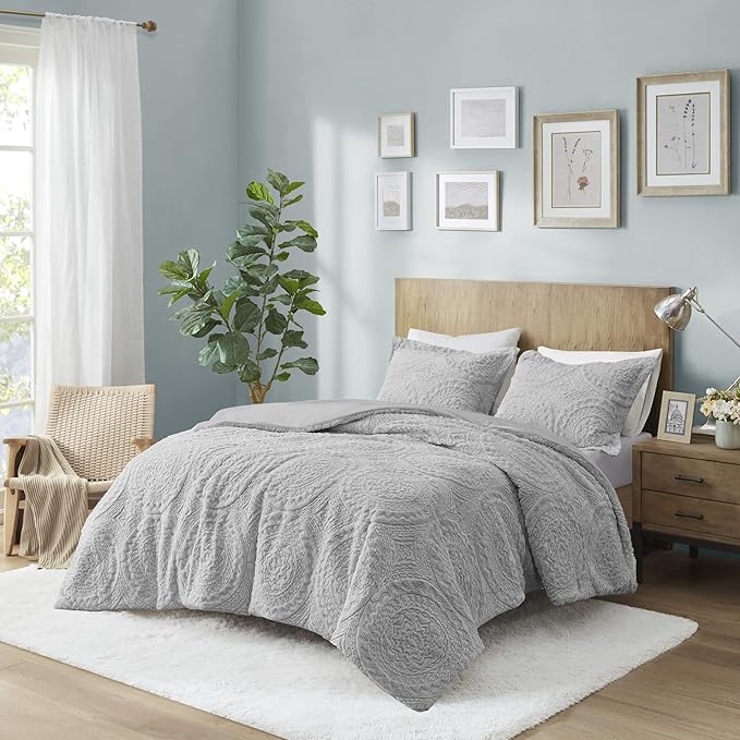 Madison Park Arya Modern All Season Down Alternative Bedding Set with Matching-Sham, Full/Queen, Grey