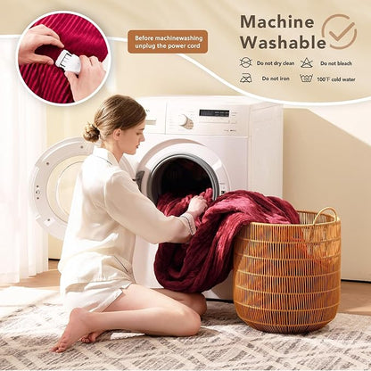 Homemate Electric Heated Blanket Twin - 62"x84" Heating Blanket Twin Size 1/2/4/6/8 Hours Auto-Off 10 Heat Level Over-Heat Protection Soft Flannel Sherpa ETL Certification