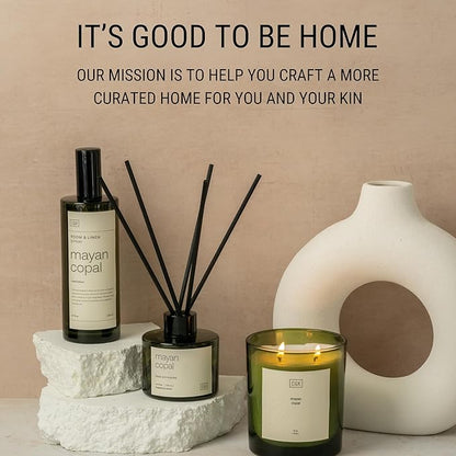 Craft & Kin Santal Woods Christmas Reed Diffuser | All Natural Essential Oil & Rattan Scent Sticks | Holiday Reed Diffusers for Home, Bathroom | Long Lasting Home Fragrance in Green Glass, 3.4oz
