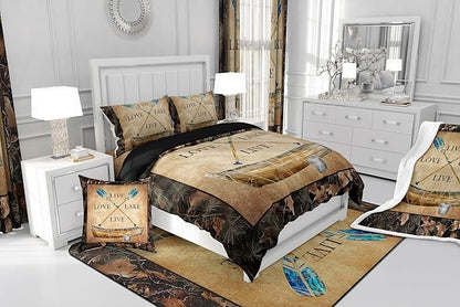 Erosebridal Lake House Bedding Sets Rustic Farmhouse Toddler Size Comforter Set Camo Lake Paddles Boat Fishing Quilt Bedding Sets Gifts for Lake Lovers,Tree Camouflage Farmhouse Cabin Bed Set 2 Pcs
