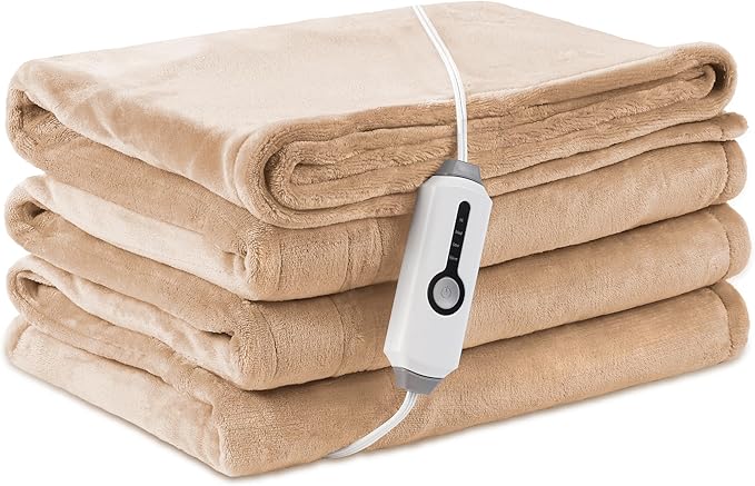 Electric Heated Blanket Full Size 72"×84", Breathable & Luxurious Flannel, Soft Warm Gift with Over-Heat Protection, 4 Heating Levels & 10 H Auto Shut Off, Machine Washable, Light Brown