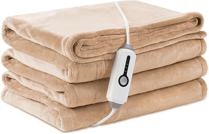 Electric Heated Blanket Full Size 72"×84", Breathable & Luxurious Flannel, Soft Warm Gift with Over-Heat Protection, 4 Heating Levels & 10 H Auto Shut Off, Machine Washable, Light Brown