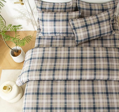 SDY 7PCS Full Gingham Comforter and Sheet Set，Plaid Bedding Set with 1*Comforter,1* Flat Sheet, 1*Fitted Sheet,2*Pillowcases and 2*PillowcaseShams，Super Soft Microfiber Bedding Sheet Sets
