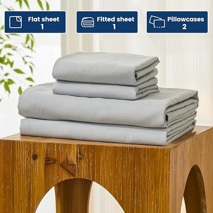 Bedlifes 100% French Pure Linen Sheets California King Size Breathable and Cooling Flax Sheet Set Soft Durable and Moisture Wicking 16 Inch Deep Pocket-4 Piece(Cal King,Grey)