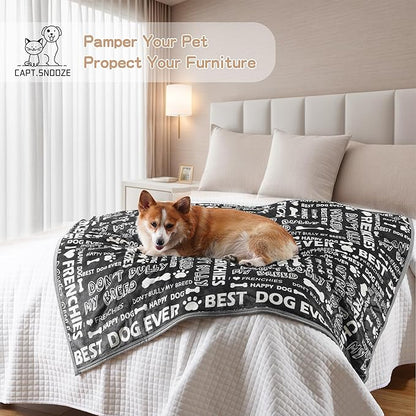 Waterproof Dog Blankets Pet Blanket 60"x80", Soft Fluffy Sofa Car Bed Protector, Reversible Sherpa Fleece Dog Blanket for Large Dogs (Letters)