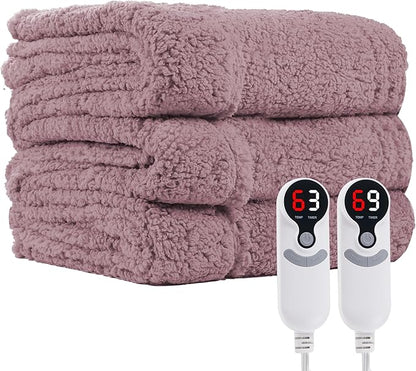 Electric Heated Blanket Queen Size 84"×90" Dual Control, 9 Heating Settings & 1-10Hs Auto Off, Overheat Protect, Double-Sided Sherpa, for Couch & Bed, Machine Washable Light Purple