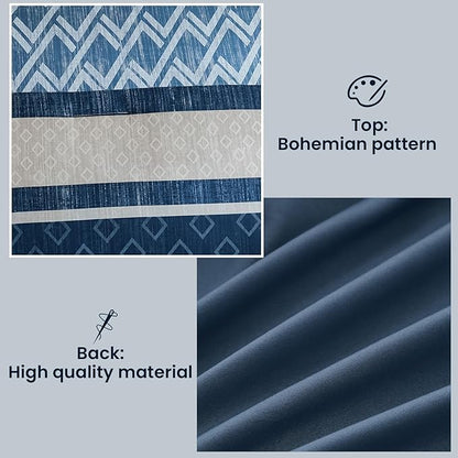 Cottolester Queen Comforter Set 7 Pieces Blue Boho Striped Bed in a Bag,Soft Microfiber Complete Bedding Sets