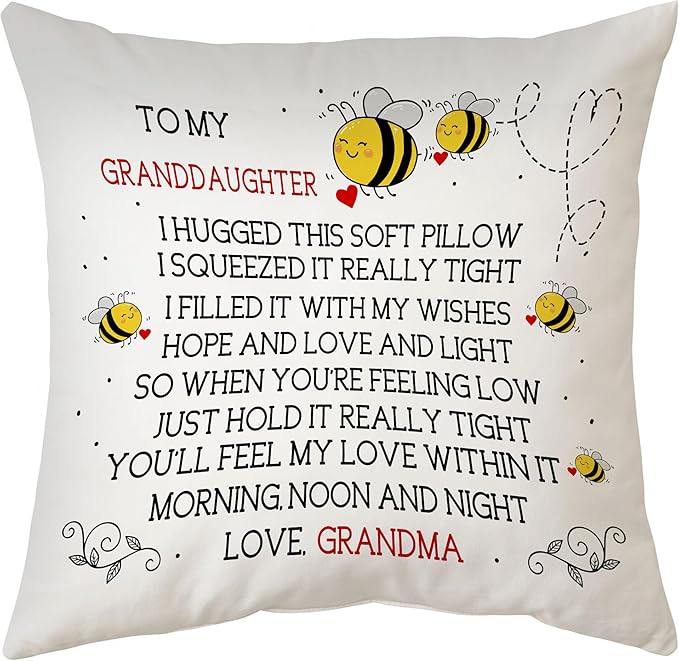 Hyturtle Personalized to My Granddaughter Pillow (Insert Included) Gifts from Grandma - Birthday for Granddaughter - Bee Custom Name Sofa Couch Cushion Home Decor Throw Pillow