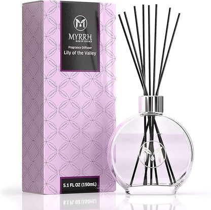 Lily of The Valley Scented Reed Diffuser Set with 8 Rattan Diffuser Sticks, 150 ml, All Natural Air Freshener, Long-Lasting Diffusers at Home - MyrrhUSA
