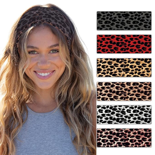 Headbands for Women Trendy Leopard Wide Head Bands for Women's Hair Non Slip Wraps Elastic Stretchy Cheetah Bandanas Workout Fashion Hair Accessories Birthday Gifts for Valentines 6PCS