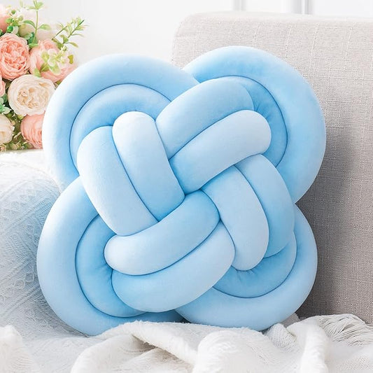 Xiashrk Knot Pillow, Decorative Throw Pillows with Soft Plush for Couch, 12" Knotted Pillows Blue Dorm Room Decor Rope Knot Pillow Ball Decorative Cushion for Bed Living Room