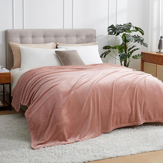 Hansleep Fleece Queen Blanket for Bed Fleece Dusty Pink, Queen Size Super Soft Flannel Fuzzy Plush Cozy Blanket for All Seasons, Dusty Pink, Queen 90x90 Inches