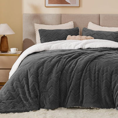 BEDELITE Fluffy Twin Comforter Set - Super Soft Sherpa Charcoal Comforter for Twin Size Bed, Luxury Warm Bedding Set for Winter, Fuzzy Bed Set 2 Piece (1 Comforter, 1 Pillowcase)