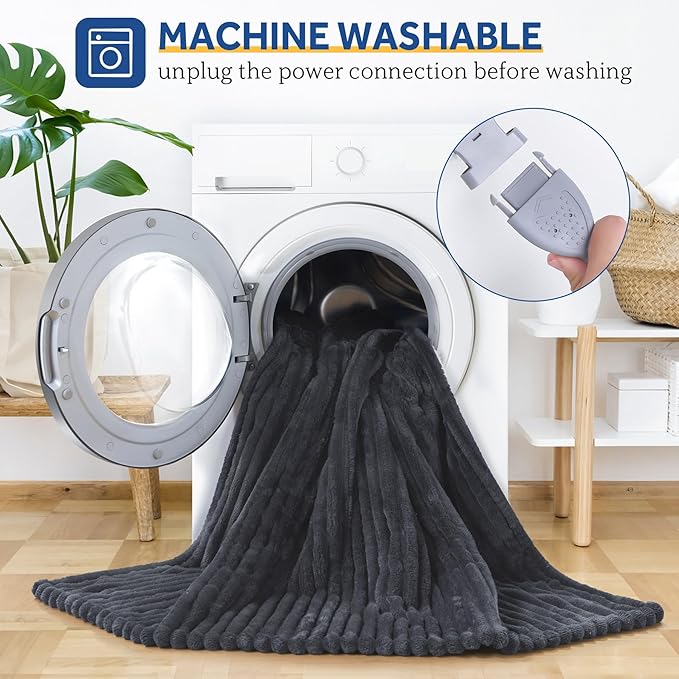 Sealy Electric Blanket Full Size, Soft Ribbed Flannel to Sherpa Reversible Heated Blanket with 10 Heat Settings & 1-12 Hours Auto-Off Overheat Protection, Machine Washable, 72"x84" Charcoal