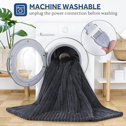 SEALY Electric Blanket Twin Size, Soft Ribbed Flannel to Sherpa Reversible Heated Blanket with 10 Heat Settings & 1 to 12 Hours Auto-Off Overheat Protection Machine Washable, 62"x84" Charcoal