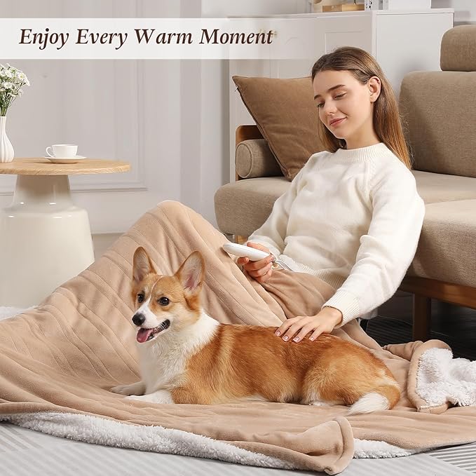 Electric Throw Blanket Heated Throw 50''x60'' - Washable Heated Blanket Throw for Office, Fast Heating & Overheat Protection Electric Heating Blanket, House Warming Gifts New Home (Beige)