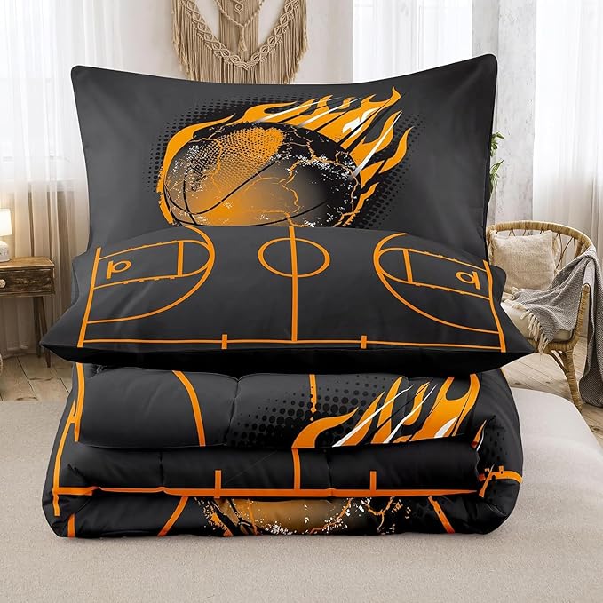 NINENINE Basketball Bedding for Kids,Sports Comforter Sets for Boys,Full Size Bedding Sets for Boys,Basketball Comforter Set(1Comforter, 1Flat Sheet, 1Fitted Sheet, 2Pillowcases)