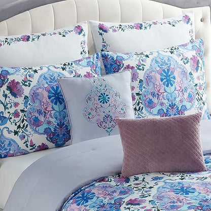 King Size Comforter Set 7 Piece Ultra Soft Fashion Printed Bedding Sets with Shams, Decorative Throw Pillows, and Pillowcases, King, Juliette
